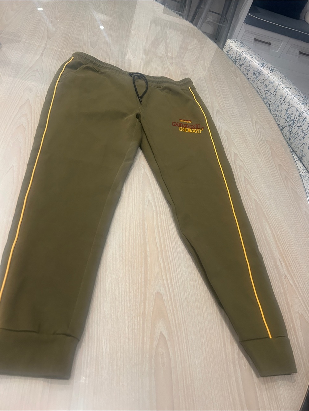 Boss Olive Green Joggers with Yellow Piping